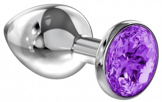 Малая серебристая анальная пробка Diamond Purple Sparkle Small с фиолетовым кристаллом - 7 см. - Lola Games - купить с доставкой в Новокузнецке