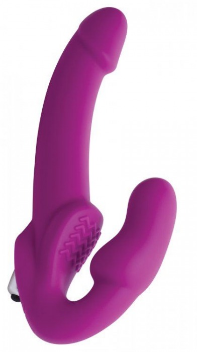 Ярко-розовый безремневой вибрострапон Evoke Vibrating Strapless Silicone Strap-on Dildo - XR Brands - купить с доставкой в Новокузнецке