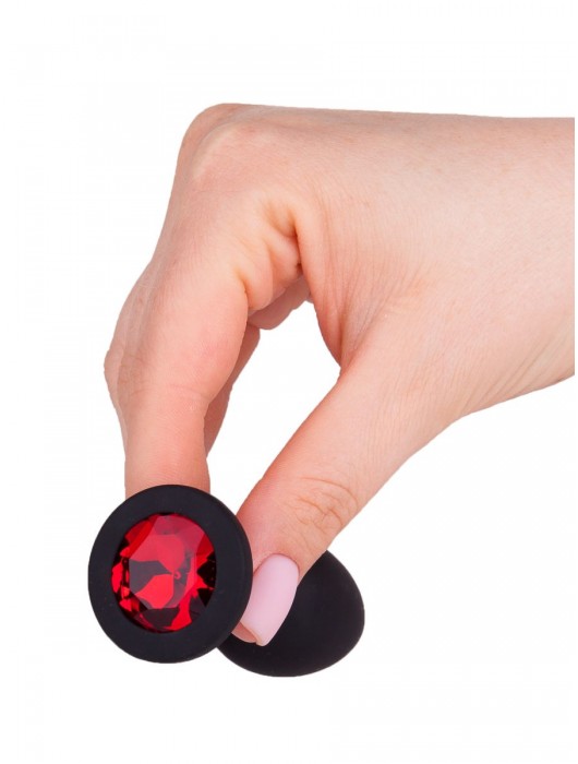 Чёрная анальная втулка с красным кристаллом - 7,3 см. - Джага-Джага - купить с доставкой в Новокузнецке