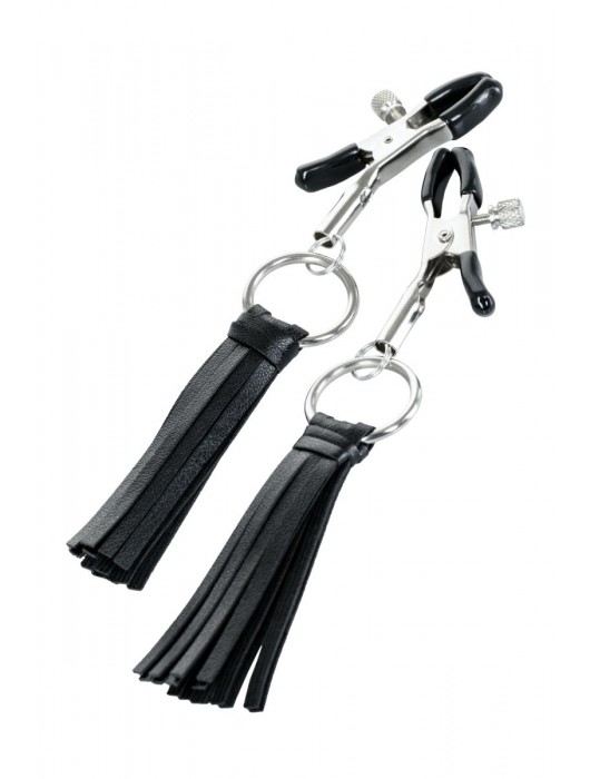 Черно-серебристые зажимы для сосков Theatre с кисточками - ToyFa - купить с доставкой в Новокузнецке