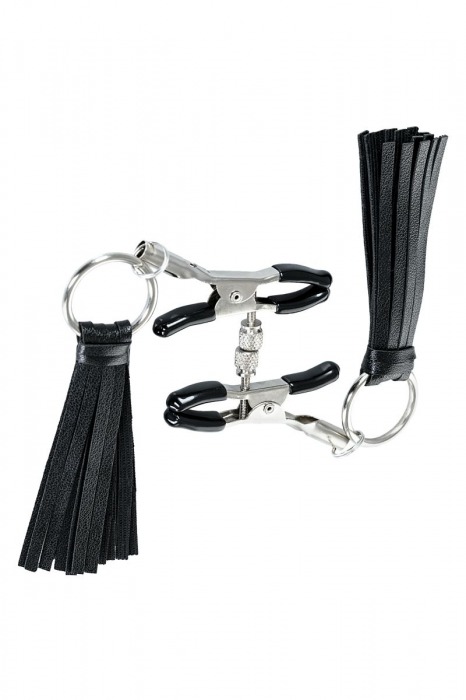 Черно-серебристые зажимы для сосков Theatre с кисточками - ToyFa - купить с доставкой в Новокузнецке