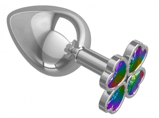Серебристая анальная пробка-клевер с радужным кристаллом - 9,5 см. - Джага-Джага - купить с доставкой в Новокузнецке