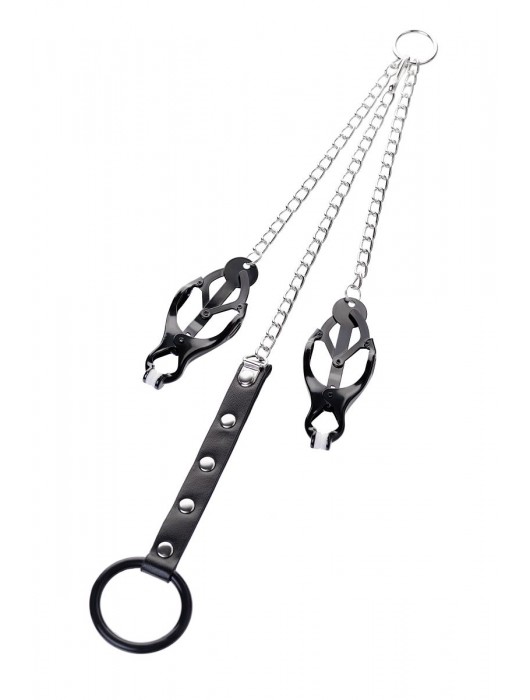 Черно-серебристые зажимы для сосков с кольцом для пениса TOYFA Metal - ToyFa - купить с доставкой в Новокузнецке